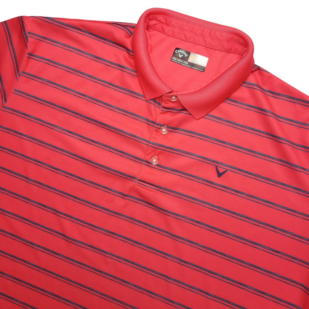 Callaway Opti-Dri Polo‎ Shirt Mens 2XL Pink Stripe Golf Performance Short Sleeve